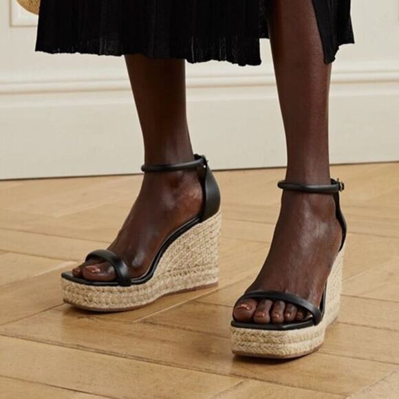 Stuart Weitzman Nudist Espadrille Wedge Sandal Black Size 8.5 - Picture 1 of 10